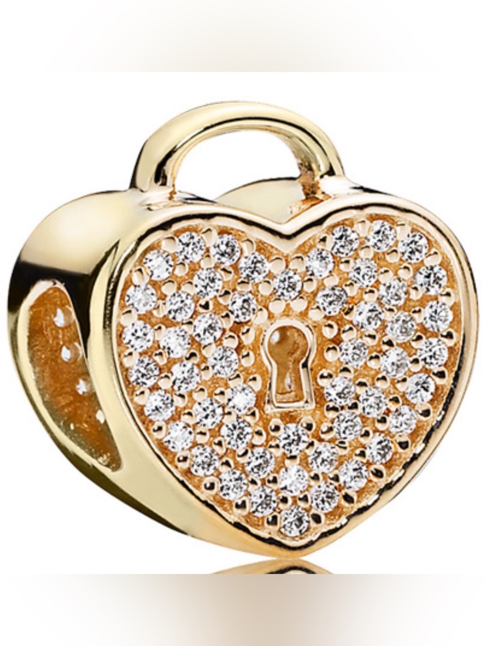 Pandora Gold Heart Lock Charm with Clear Crystals